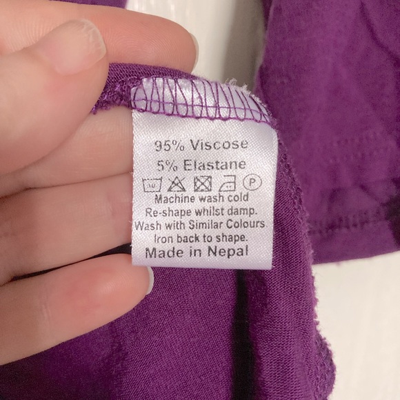 *3 for $20* Round neck purple knit top, 3/4 sleeves, scoop hem, sz L/XL. - Picture 7 of 8